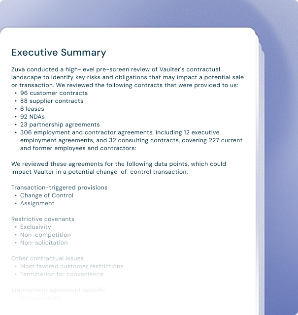 Zuva disclosure schedule preparation report