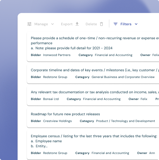Bidder Question Management product