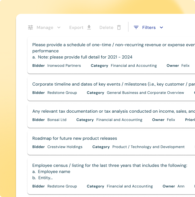 Zuva Sell-Side request list interface
